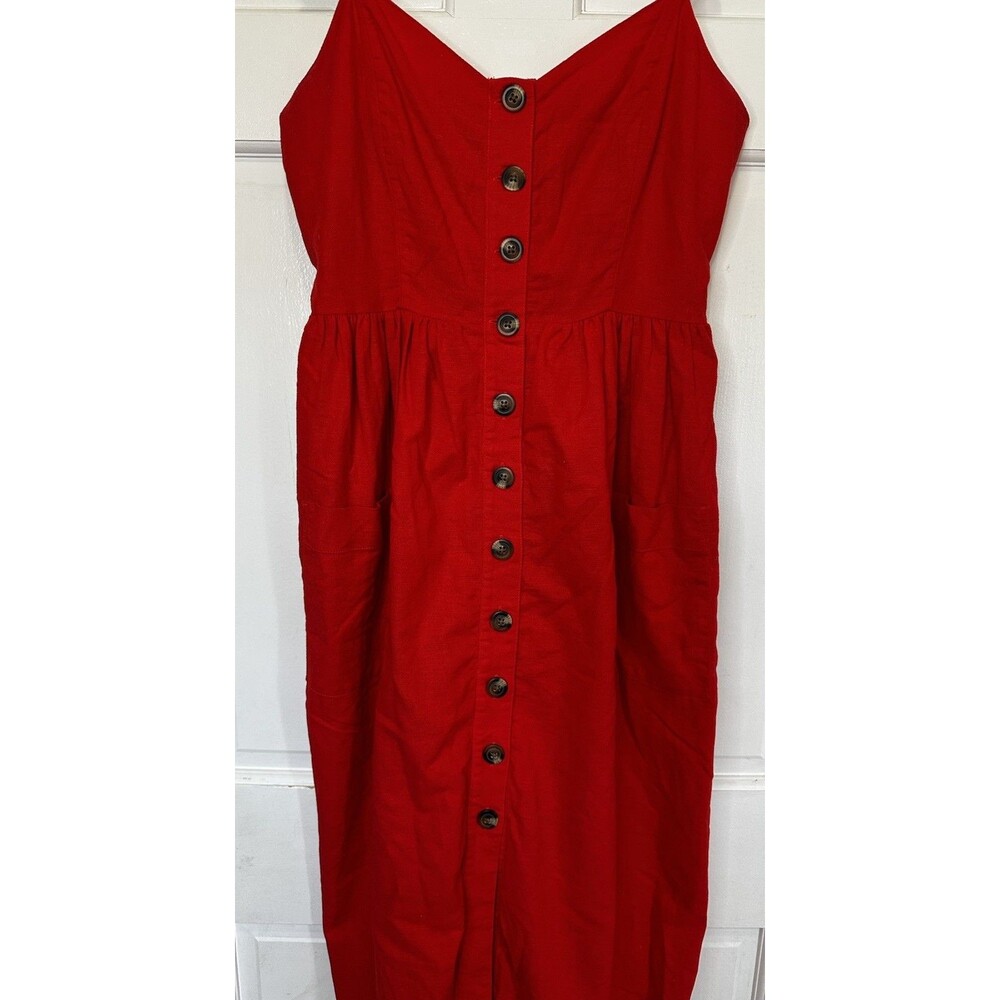 American Eagle Outfitters Red Button-Front Midi Sundress V-Neck Cotton Size S - Picture 2 of 8